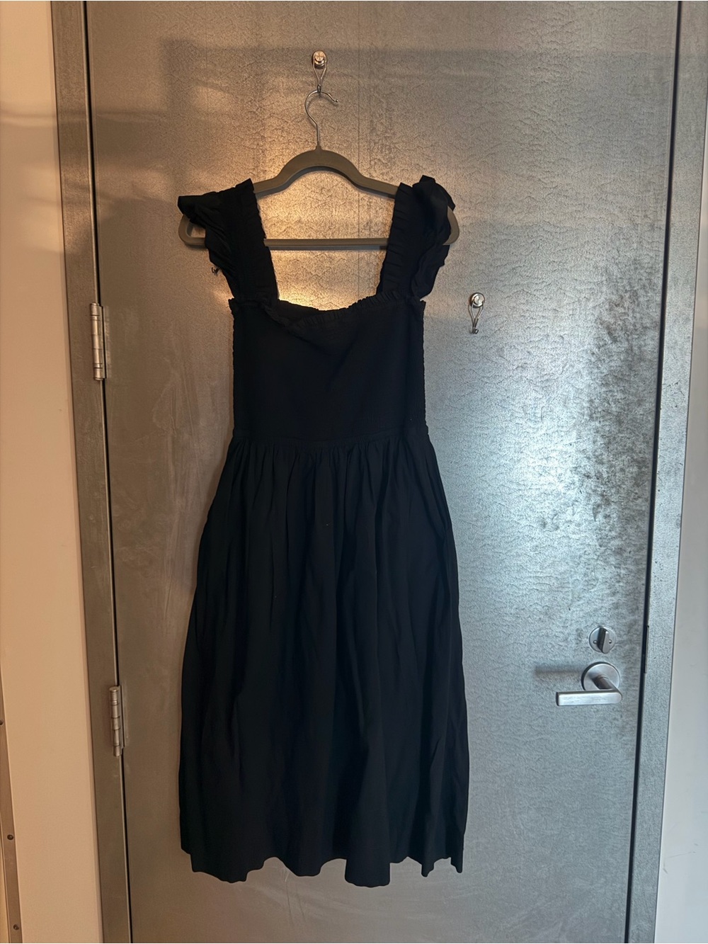 LOFT Black Ruffled Strap Midi Sundress